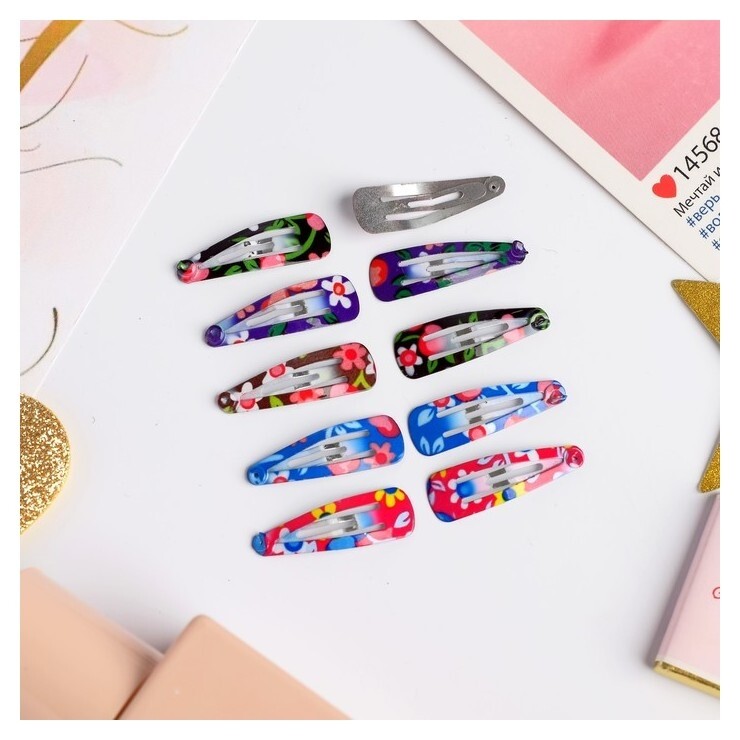 Невидимка для волос "Молли" (Набор 10 шт) 2,7 см, ромашки и вишенки  