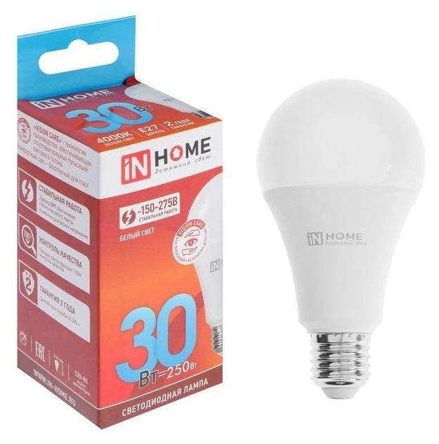 

Лампа светодиодная IN Home Led-a70-vc, е27, 30 Вт, 230 В, 4000 К, 2700 Лм