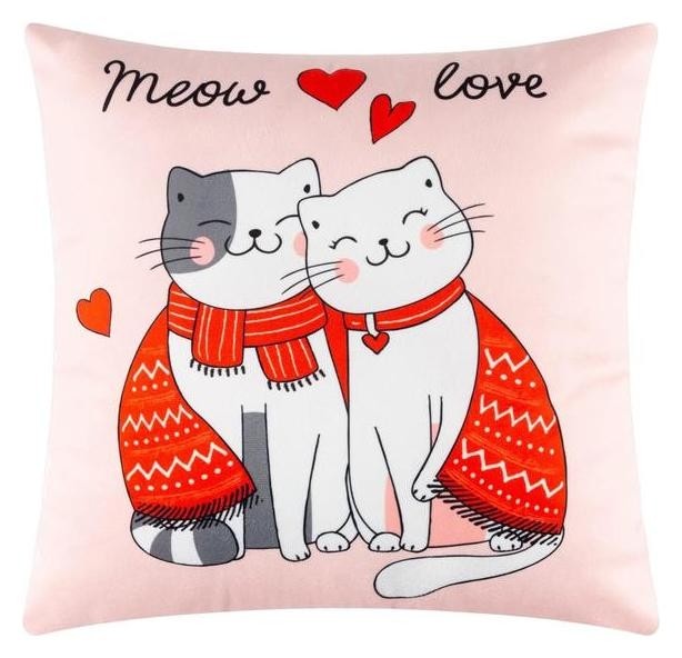 

Подушка Meow Love, 40х40 см, велюр, 100% п/э, Розовый