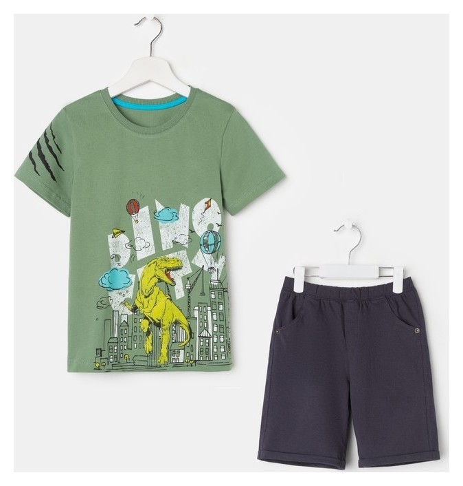 Комплект (Футболка, шорты) для мальчика, цвет серый/зелёный, рост 104 см (56)