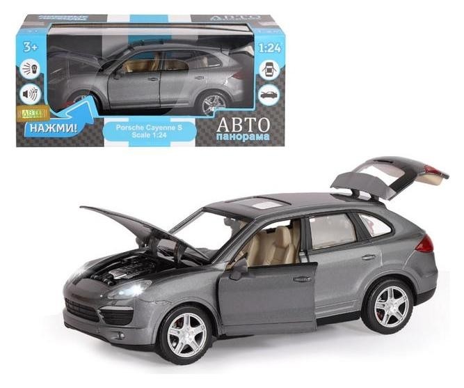 

Машина металлическая Porsche Cayenne S 1:24,открываются двери, капот и багажник, световые и звуковые эффекты, цвет серый