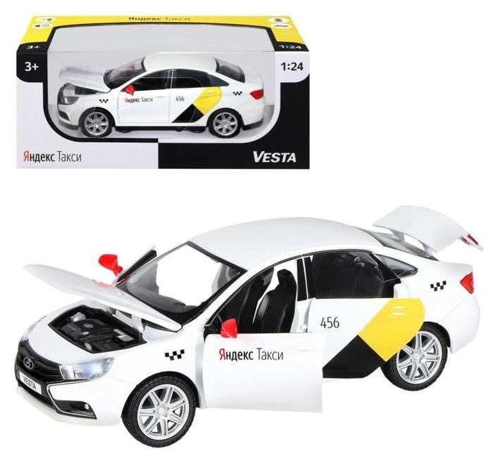 Машина металлическая «Lada Vesta яндекс такси» 1:24, открываются двери, багаж, озвученная, цвет белый