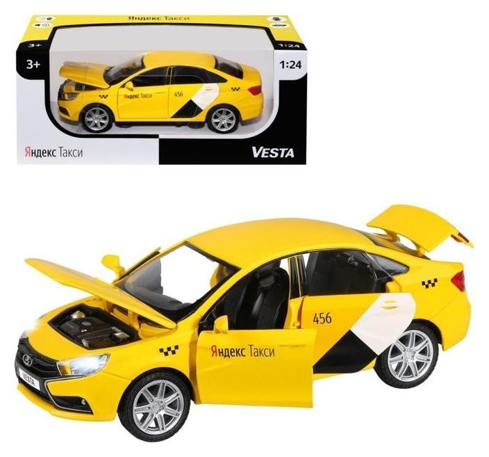 Машина металлическая «Lada Vesta яндекс такси» 1:24, открываются двери, багажник, световые и звуковые эффекты, цвет жёлтый