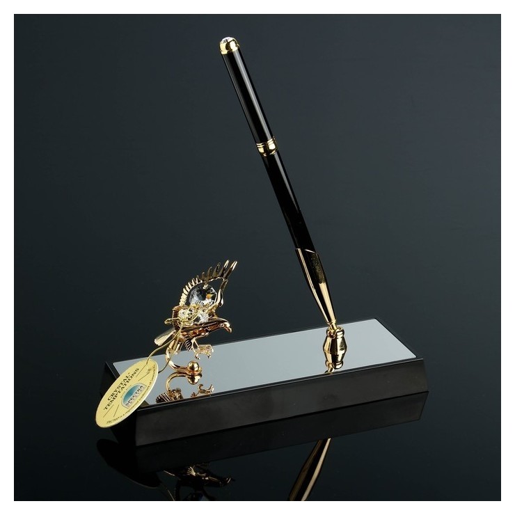 Настольный набор Ручка на подставке Орёл с кристаллами Сваровски Цвет черный