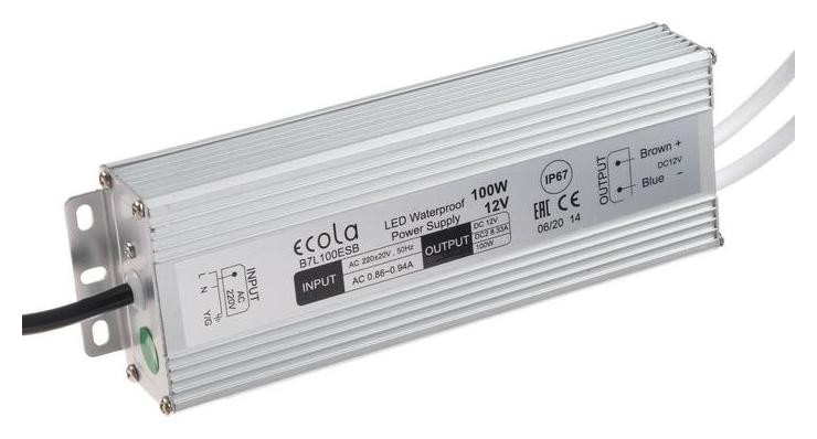 Блок питания для светодиодной ленты Ecola, 100 Вт, 220-12 В, Ip67