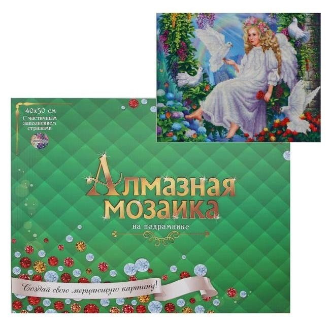 

Алмазная мозаика классическая 40х50 см, с подрамником,с частичным заполнением, 20 цветов «Ангелочек и голуби»