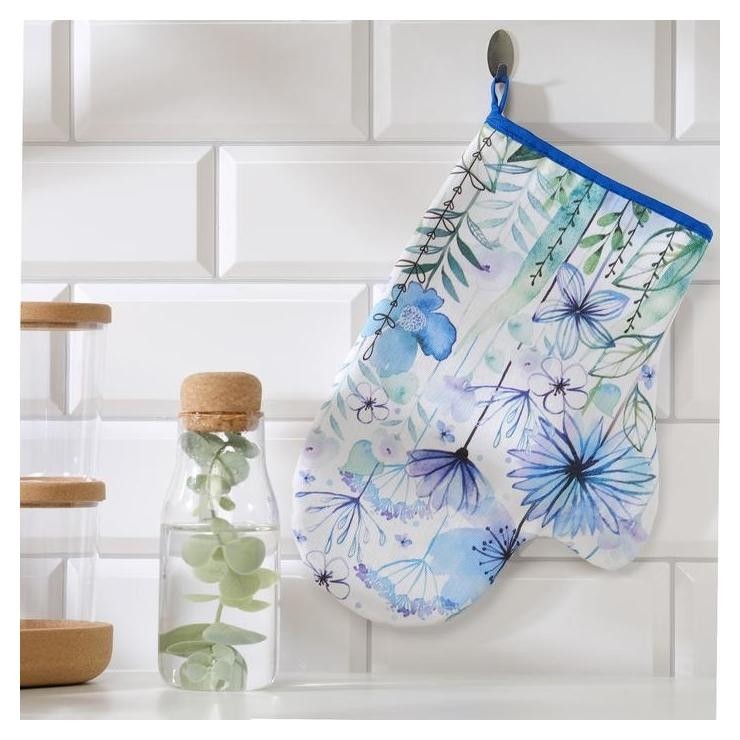 

Варежка-прихватка "Blue Flowers" 20х28см,саржа, 100% х/л, ватин 250г/м2, Белый