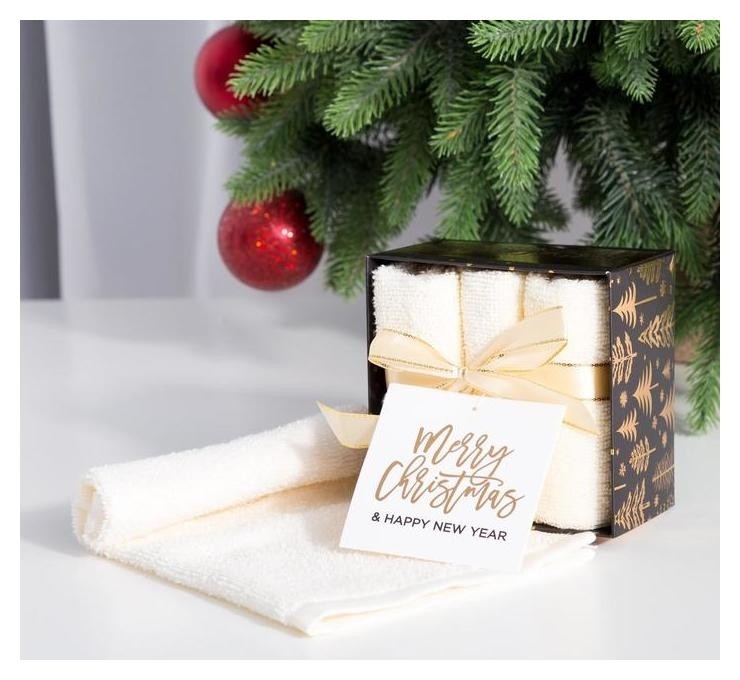 

Набор махровых полотенец "Merry Cristmas" 30х30 см хлопок 340гр/м2, Бежевый