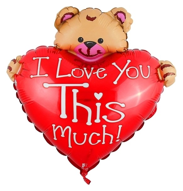 

Шар фольгированный 12" Сердце с мишкой для палочки I Love You, Красный
