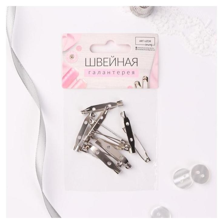 Основа для броши, 32 мм, 2 отверстия, 10 шт, цвет серебряный  Арт узор