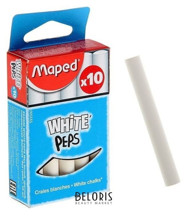 Мелки белые Maped White'peps, в наборе 10 штук, круглые, специальная формула «Без грязи» Maped