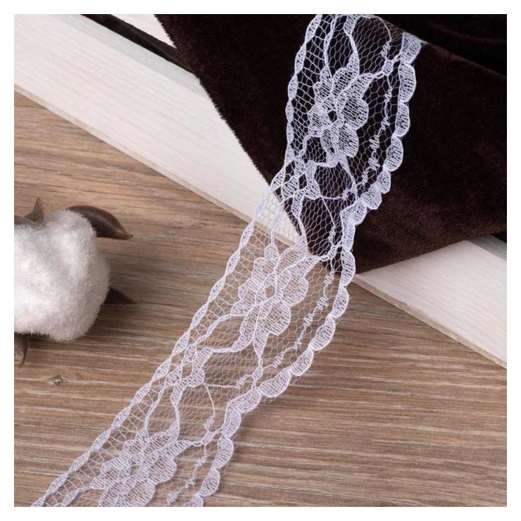 

Кружево капроновое, 35 мм × 10 ± 1 м, цвет айвори, Белый