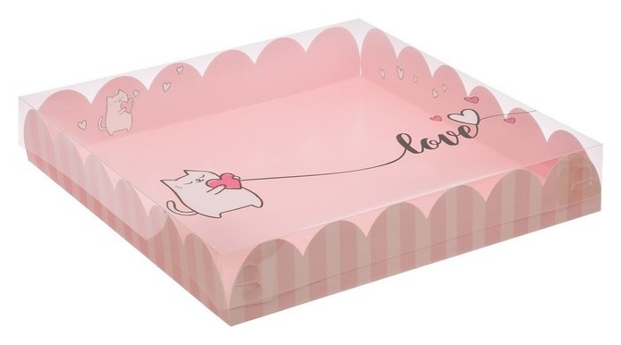 

Коробка подарочная с Pvc-крышкой «Котик», 35 × 35 × 6 см, Розовый