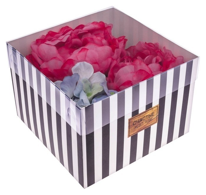 

Коробка для цветов с Pvc-крышкой «Счастье ждет тебя», 17 × 12 × 17 см, Белый
