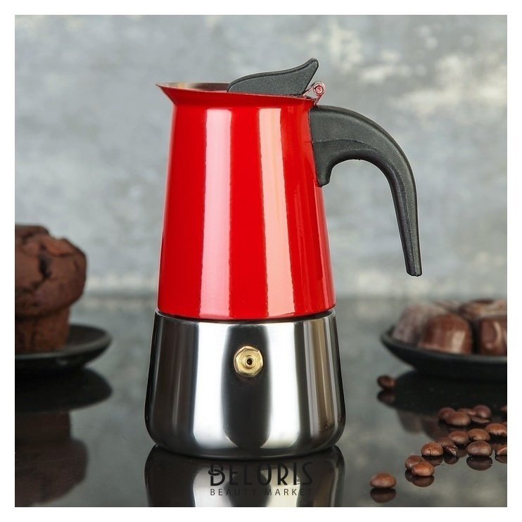 Кофеварка гейзерная «Итальяно», на 2 чашки, цвет красный NNB