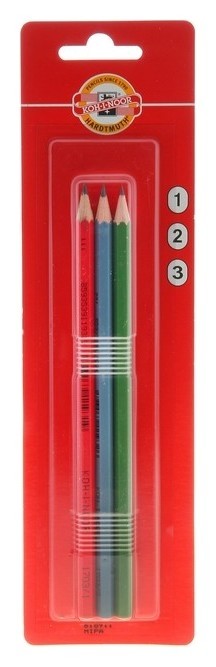 

Набор карандашей чернографитных разной твердости 3 штуки Koh-i-noor 1703 B, HB, H, в блистере