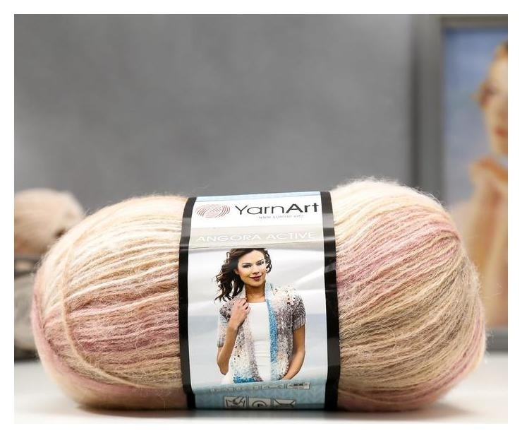

Пряжа "Angora Active" 25% мохер, 75% акрил 500м/100гр (853 бежево-розовый), Бежевый