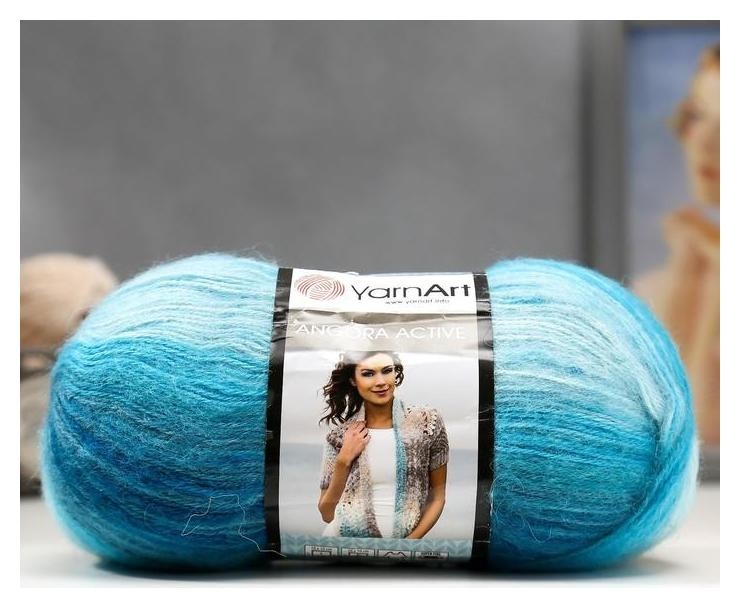 

Пряжа "Angora Active" 25% мохер, 75% акрил 500м/100гр (845 бело-бирюзовый)