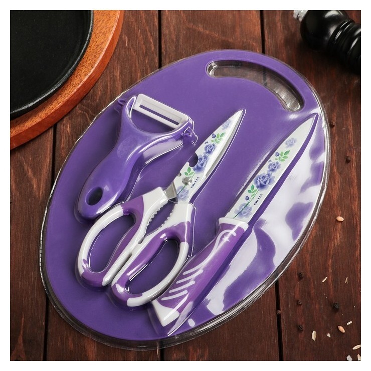 Набор кухонный, 3 предмета, цвет фиолетовый  