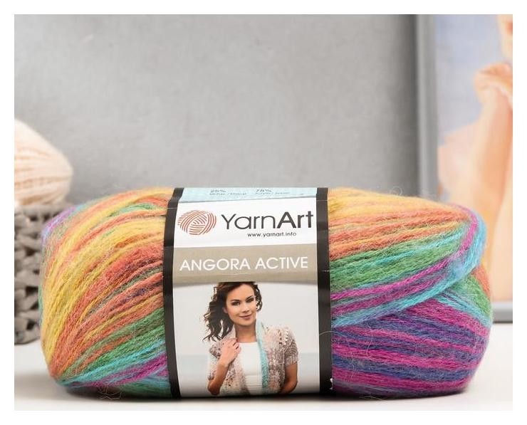 

Пряжа "Angora Active" 25% мохер, 75% акрил 500м/100гр (850 радуга), Разноцветный