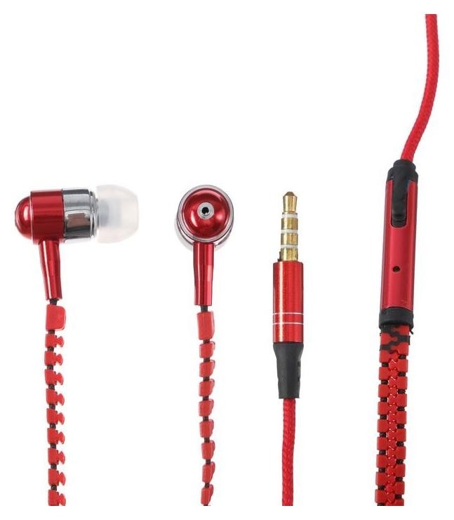 Наушники Eltronic Zipper, вакуумные, микрофон, 102 дБ, 32 Ом, 3.5 мм, 1.2 м, красные