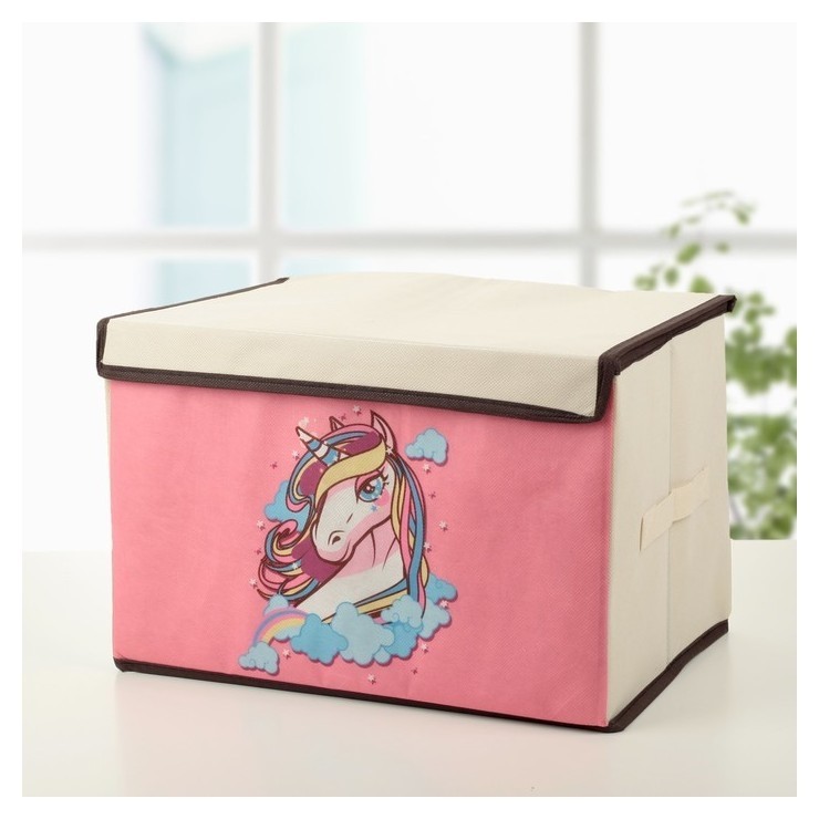 Короб для хранения розовый с крышкой 39×25×25 см Единорог