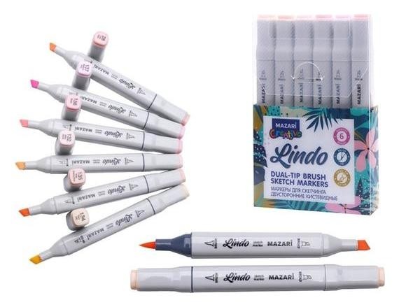 

Набор двусторонних маркеров для скетчинга Mazari Lindo Skin Colors (Телесные цвета), 6 цветов, Разноцветный