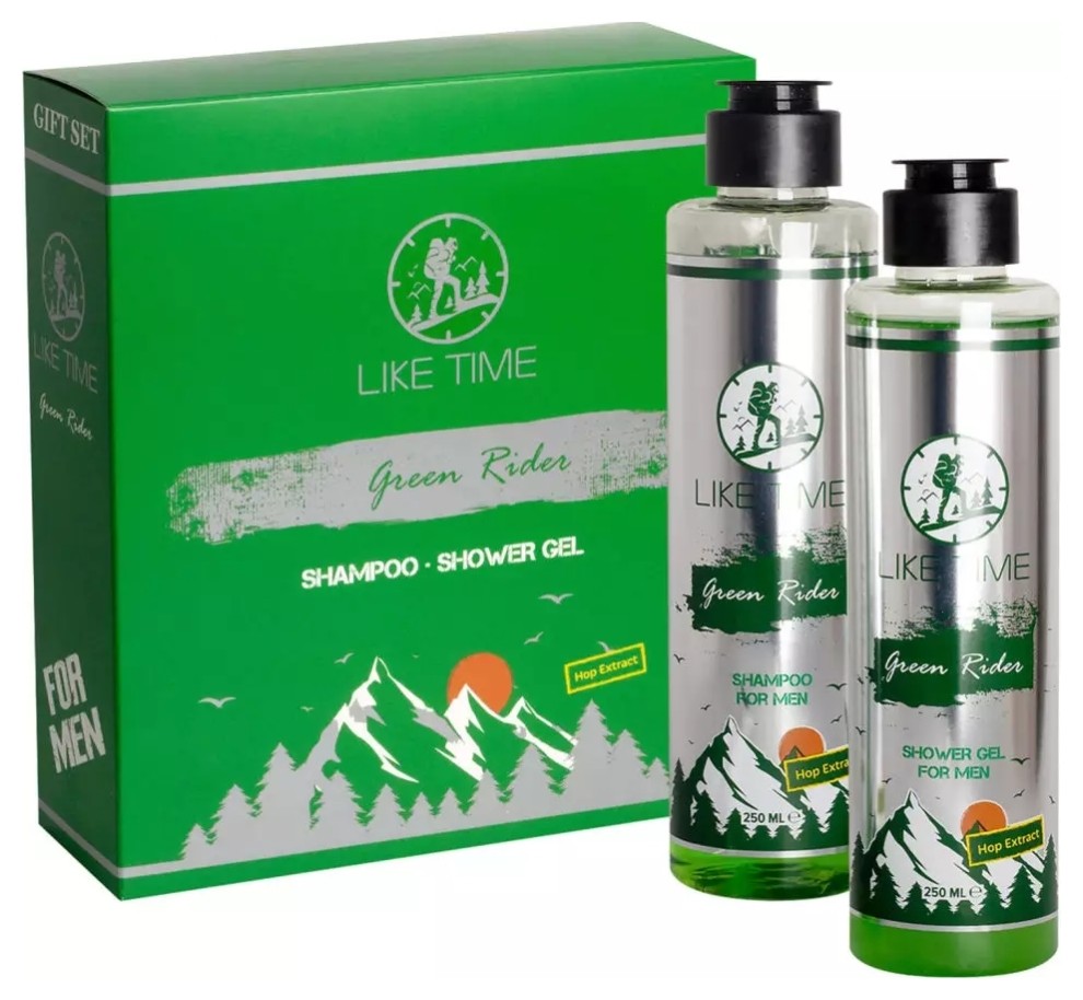 Подарочный набор мужской Green Rider: Шампунь + крем-гель для душа Like Time