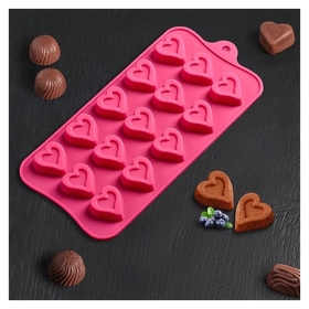 Форма для льда и шоколада «Сердечко», 21×10 см, 15 ячеек (2,7×2,8 см) Доляна