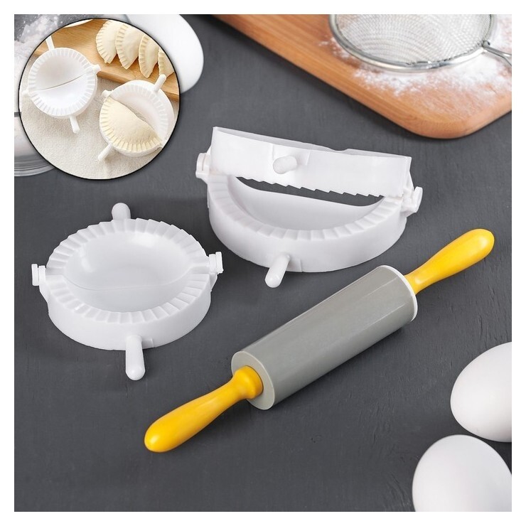 Набор для лепки пельменей доляна, 3 предмета: формы D=7,5/10 см, скалка  Доляна