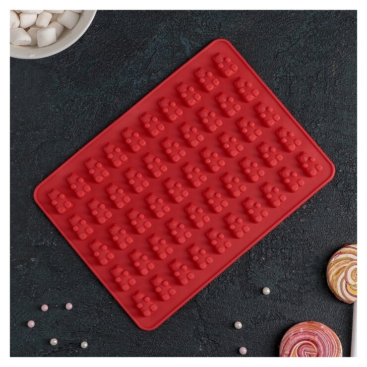 Форма для мармелада доляна «Сладкие мишки», 18,8×13,8 см, 50 ячеек (1,8×1,1 см)  Доляна