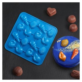 Форма для льда и шоколада «Ракушки», 17,3×17,3 см, 16 ячеек (3,4×2,5 см) 