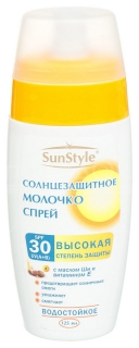 Молочко-спрей солнцезащитное SPF-30 UV (A+B) водостойкое Sun Style