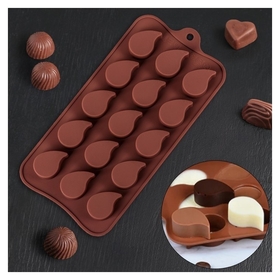 Форма для льда и шоколада «Капелька», 21,5×10,4 см, 15 ячеек (2,3×3 см), цвет шоколадный Доляна