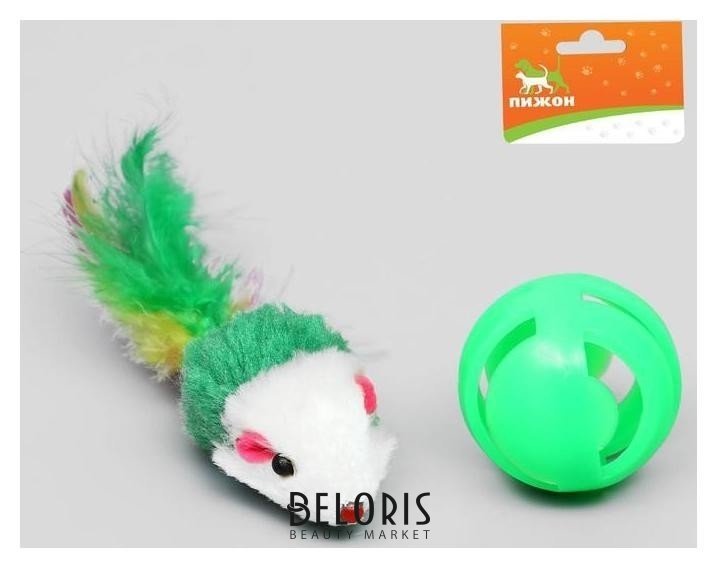 Набор игрушек для кошек: мышь 5 см и шарик с бубенчиком 3,8 см Пижон