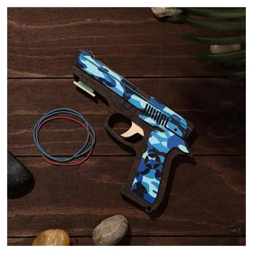Сувенир деревянный «Резинкострел, синий камуфляж» + 4 резинки 