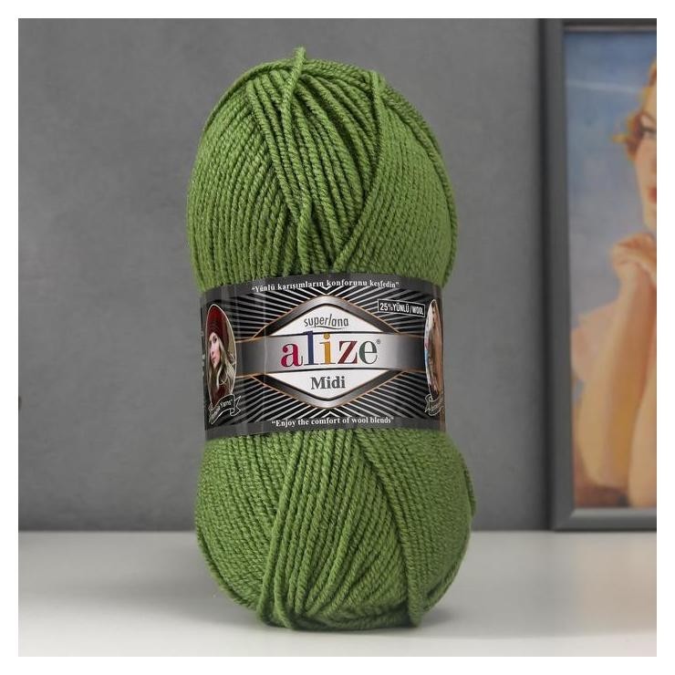 

Пряжа "Superlana Midi" 25% шерсть, 75% акрил 170м/100гр (485 зелёный)