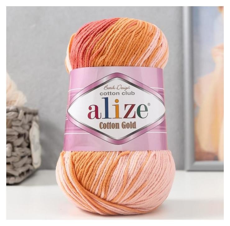 

Пряжа "Cotton Gold Batik" 55% хлопок, 45% акрил, 330м/100гр (7107), Разноцветный