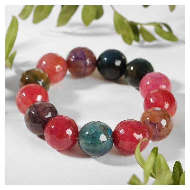 

Браслет шар №16 гранёный "Агат" под самоцвет, Разноцветный