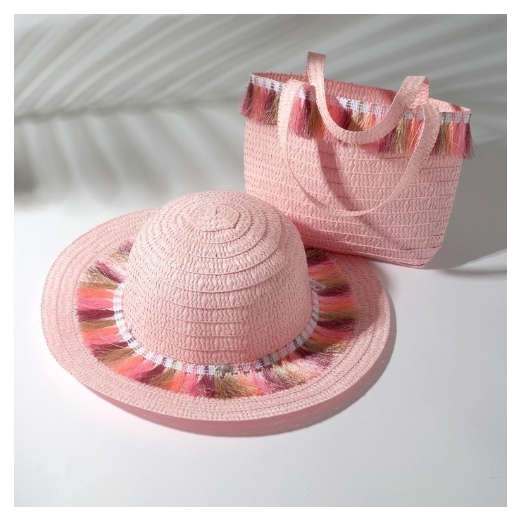 Набор для девочки (Шляпа, сумочка) Minaku, размер 50, цвет розовый
