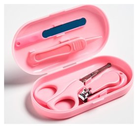 Детский маникюрный набор (Ножницы, книпсер, пилка, пинцет), цвет розовый Крошка Я