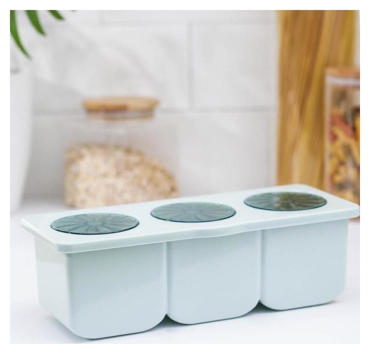 

Банка для сыпучих продуктов, ,5×10×8 см, 3 отделения, 3 ложки, Микс