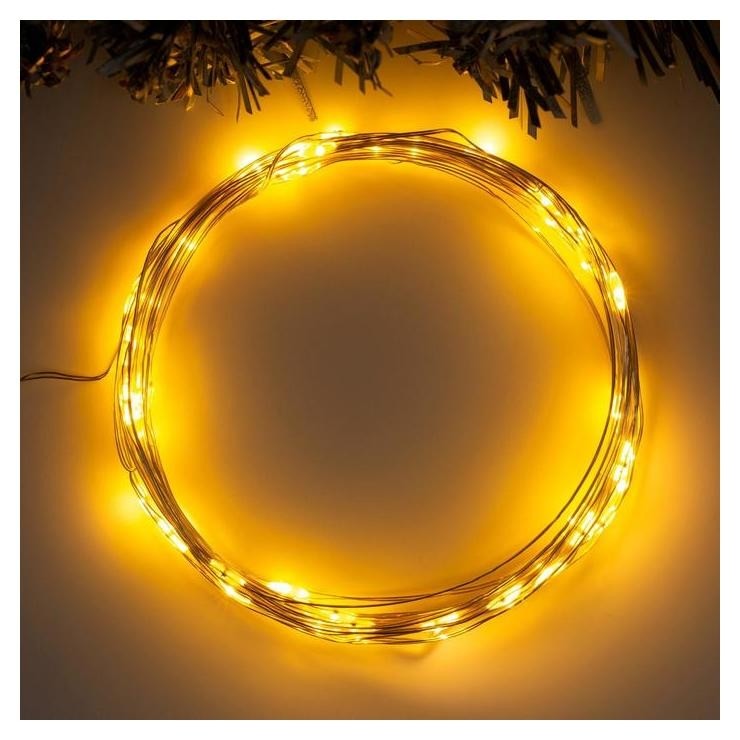 

Гирлянда "Нить" 5 м роса, Ip20, серебристая нить, 50 Led, свечение жёлтое, 2 режима, 3 х AA