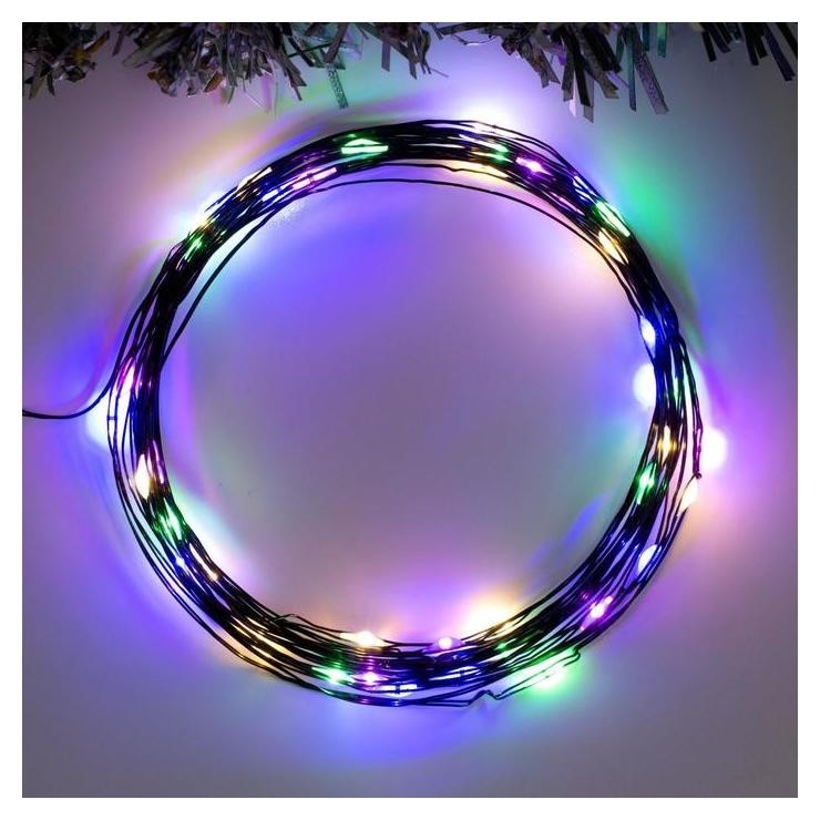 

Гирлянда "Нить" 5 м роса, Ip20, чёрная нить, 50 Led, свечение мульти, 2 режима, 3 х AA