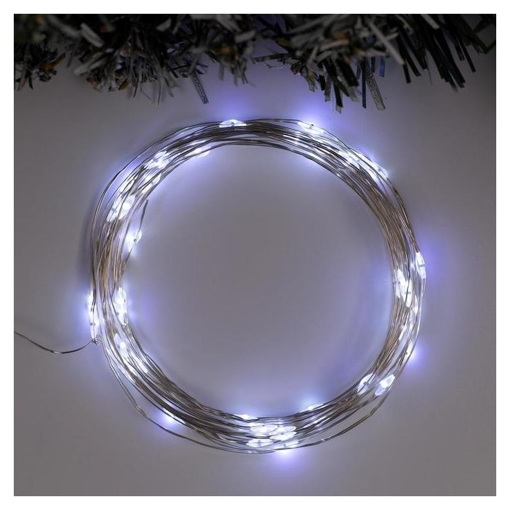 

Гирлянда "Нить" 5 м роса, Ip65, серебристая нить, 50 Led, свечение белое, 8 режимов, 3 х AA