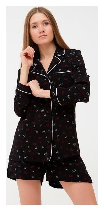Пижама женская (Рубашка, шорты) Minaku цвет чёрный, р-р 48  Minaku
