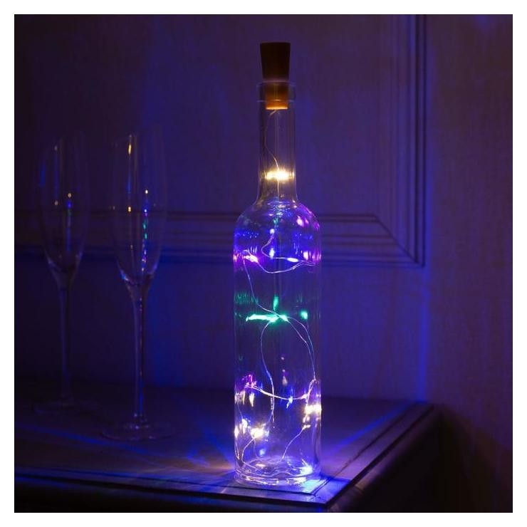 

Гирлянда "Нить" 1 м роса с пробкой, Ip20, серебристая нить, 10 Led, свечение мульти, фиксинг, 3 х Lr44