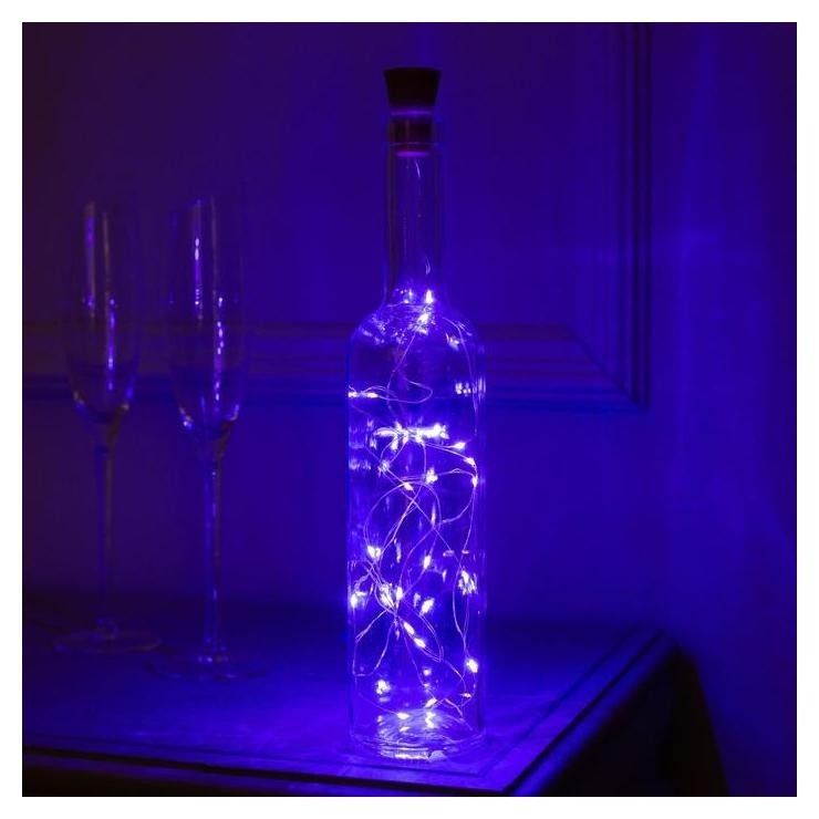 

Гирлянда "Нить" 2 м роса с пробкой, Ip44, серебристая нить, 20 Led, свечение фиолетовое, фиксинг, солнечная батарея