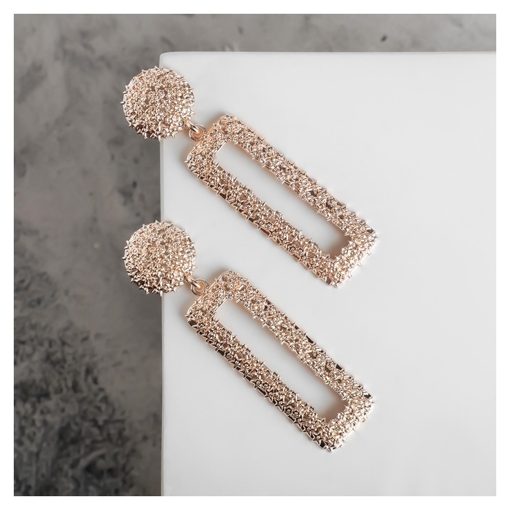 

Серьги металл "Карибы" длинный прямоугольник, цвет розовое золото, Золотистый