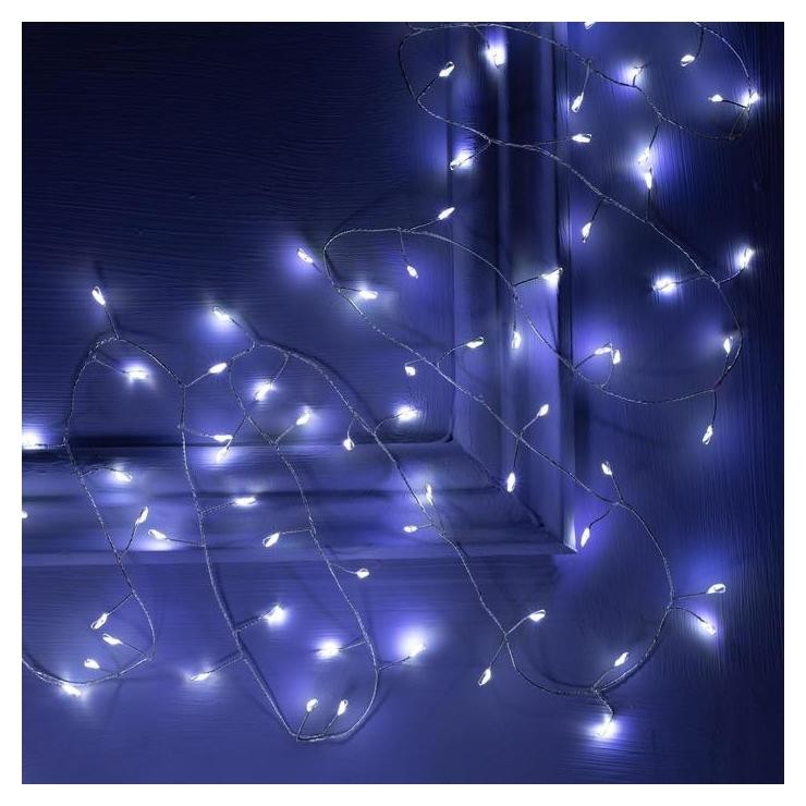 

Гирлянда "Мишура" 5 м роса, Ip20, серебристая нить, 200 Led, свечение белое, фиксинг, 12 В